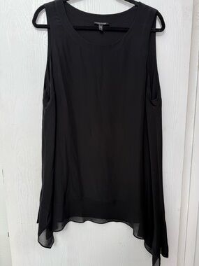 Eileen Fisher Flowy Black Silk Sleeveless Asymmetrical Tunic XL